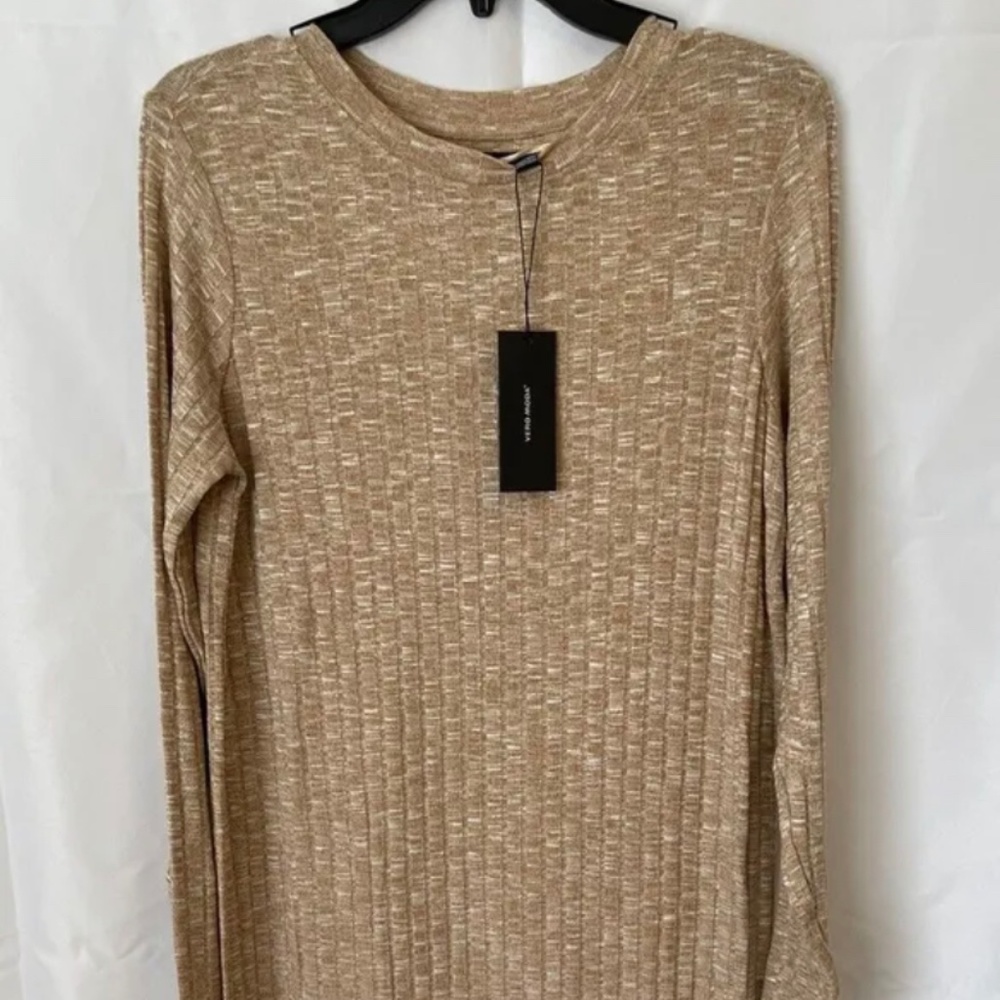 Vero Moda Sweater Dress O-neck Long Sleeve Light Weight Tan Size Small NWT